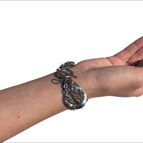 Solid Silver Peace Toggle Bracelet - Picture 2 of 4